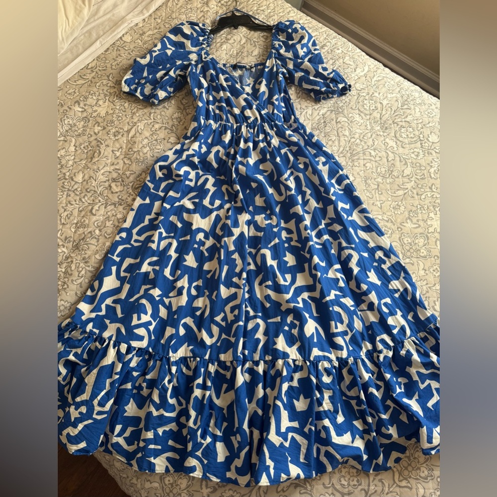 Zara Blue and White Abstract Midi Dress - Picture 4 of 7